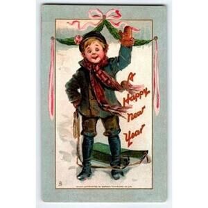 Vintage 1907-1915 Frances Brundage New Year Lithograph Postcard Tucks Ser 601